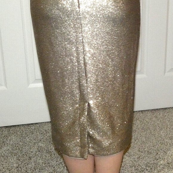 Gold Pencil SKIRT Fitted Gorgeous Party Prom Dinner Date Night Size UK 8 = US 4 - Picture 3 of 15